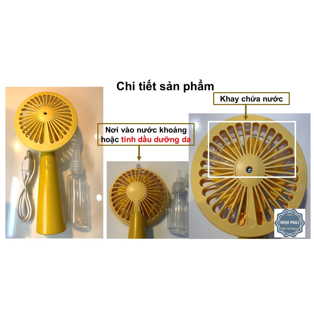 QUẠT CẦM TAY MINI PHUN SƯƠNG, SẠC TÍCH ĐIỆN, 3 TỐC ĐỘ GIÓ
