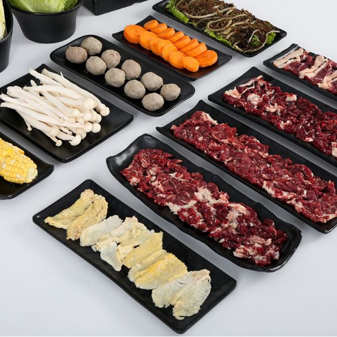 Đĩa chữ nhật dùng đựng các nhà hàng nướng và lẩu của Hàn quốc  Đĩa nhựa melamine an toàn