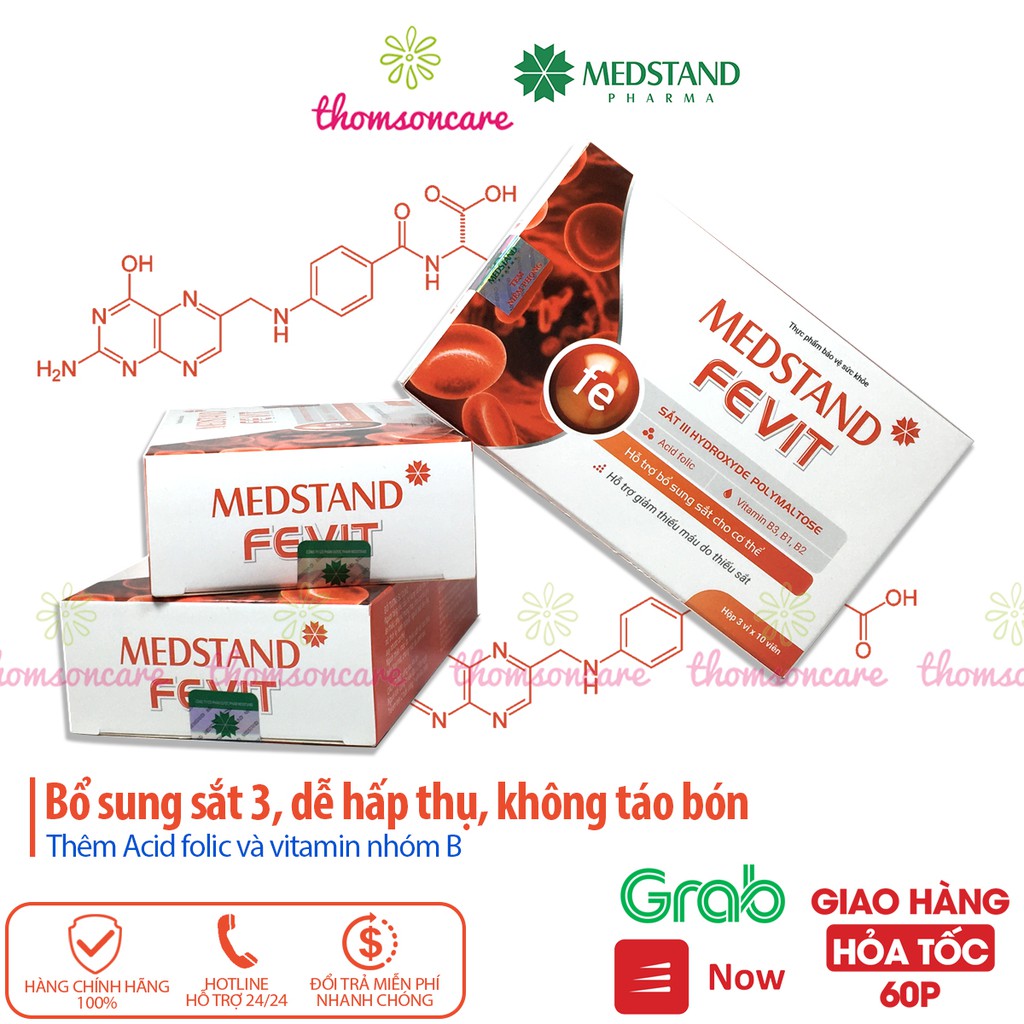 Bổ sung sắt và Acid Folic cho bà bầu - Medstand Fevit - Hộp 30 viên bổ máu cho phụ nữ mang thai, sau sinh