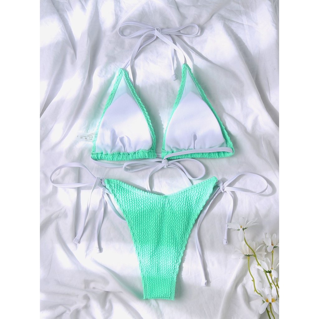 [BKN1496] &lt;ÂU&gt; SET BIKINI XANH MINT VẢI GÂN