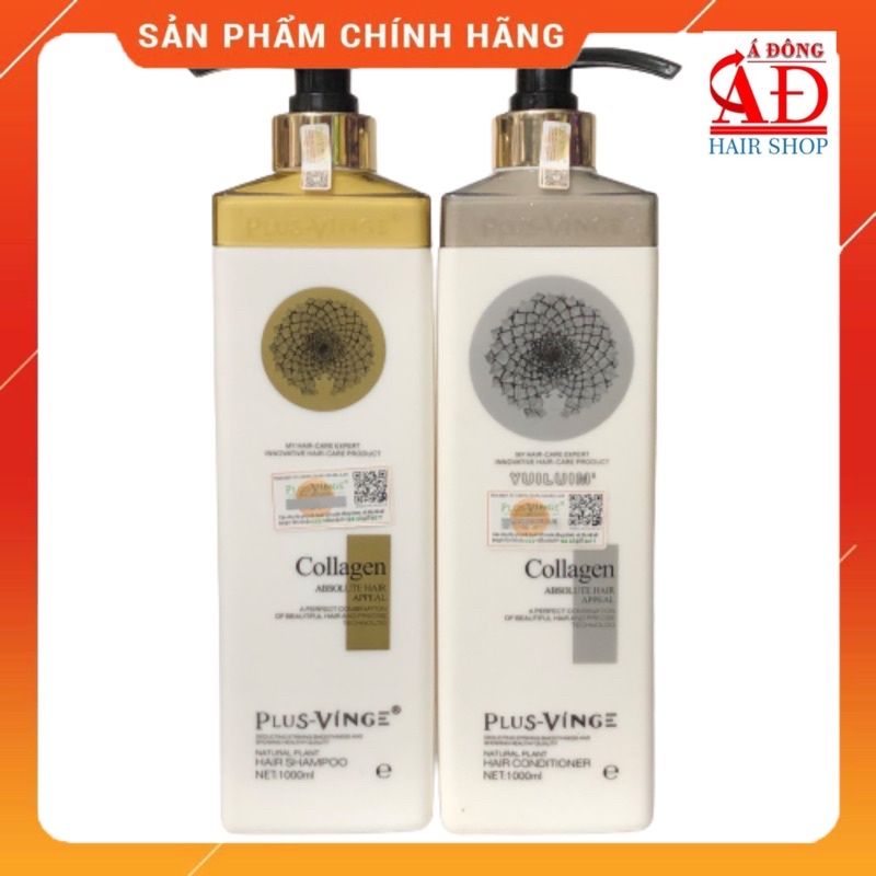 [Chính hãng] Cặp dầu gội xã Plus Vinge Collagen siêu mượt, ngăn rụng, kích mọc tóc 1000mlx2 New