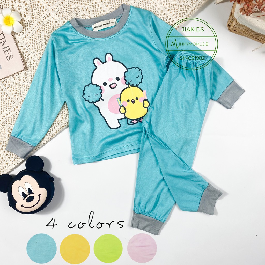 Bộ Dài Tay THUN LẠNH MINKY MOM Phối Viên In Hình Dễ Thương Cho Bé TD-IN39