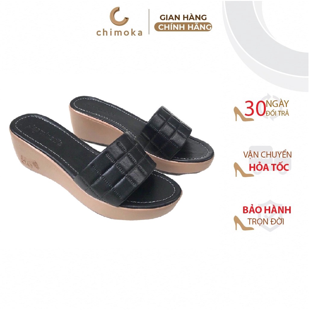 Guốc Nữ Xuồng Cao Cấp CHIMOKA Đế 3cm Siêu Nhẹ Quai Ngang Mềm Họa Tiết Ô Vuông 4401 Thiết Kế Độc Quyền