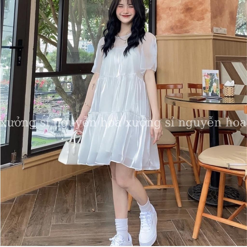 Váy đầm voan tơ trắng 3 tầng kèm váy 2 dây form dáng babydol xinh xắn phong cách nữ tính Xưởng Sỉ Nguyễn Hoa