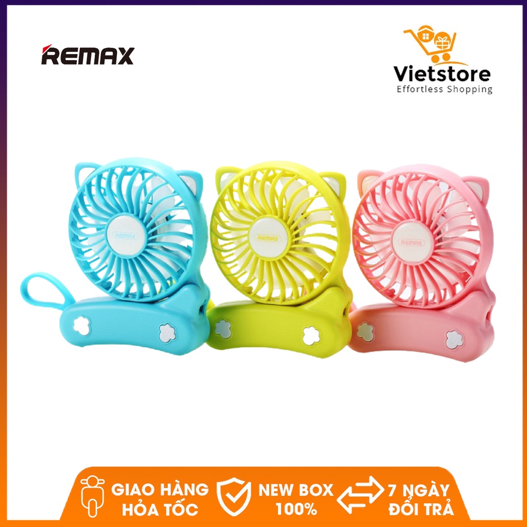 Quạt Sạc Tích Điện Mini Cầm Tay Hoặc Để Bàn Đa Năng Remax F14 Thiết Kế Hình Mèo Cute