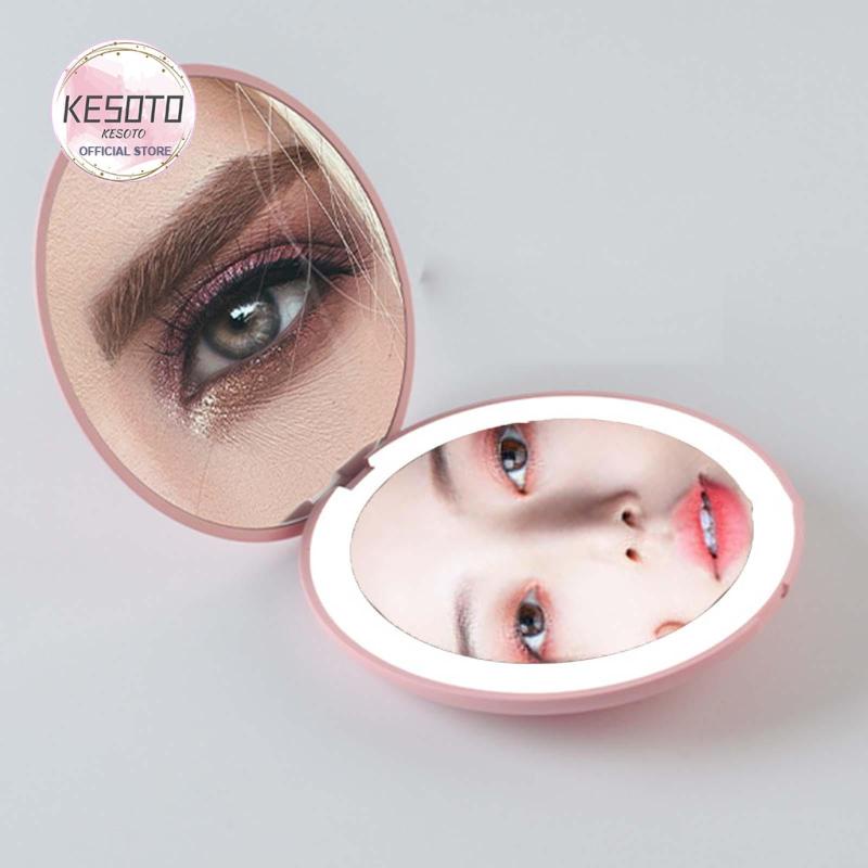 Gương Trang Điểm Cầm Tay Hình Tròn Có Đèn LED Tiện Dụng Mang Theo Du Lịch Cho Nữ