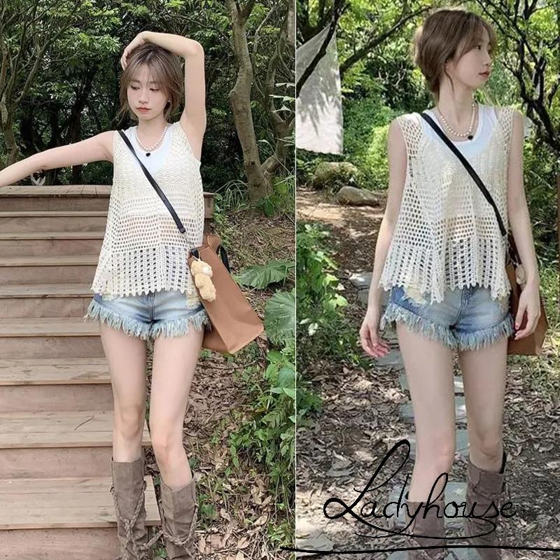 Áo Tank Top Dệt Kim Dáng Rộng Cổ Chữ V Thời Trang Mùa Hè Cho Nữ