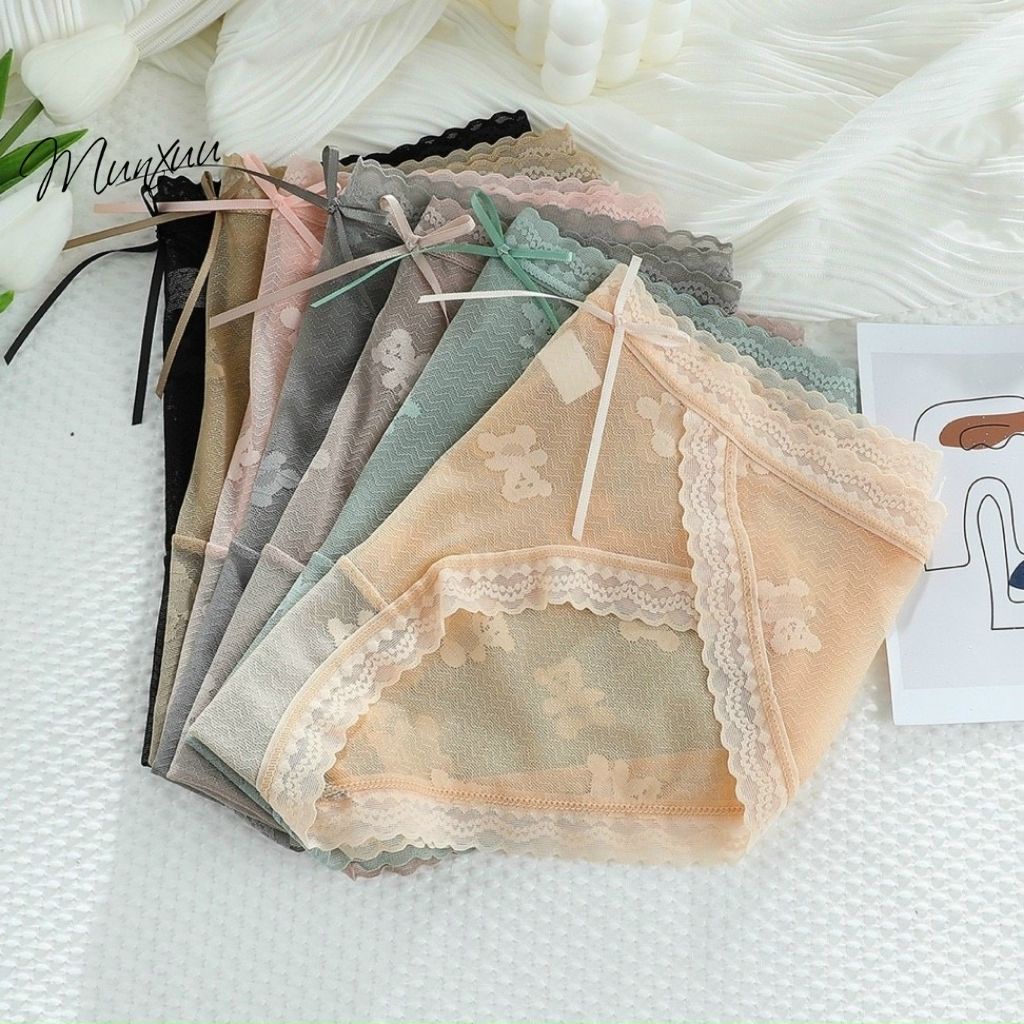 Quần lót nữ ren họa tiết gấu dễ thương Munxuu thiết kế xẻ tà thông thoáng gợi cảm - QC106