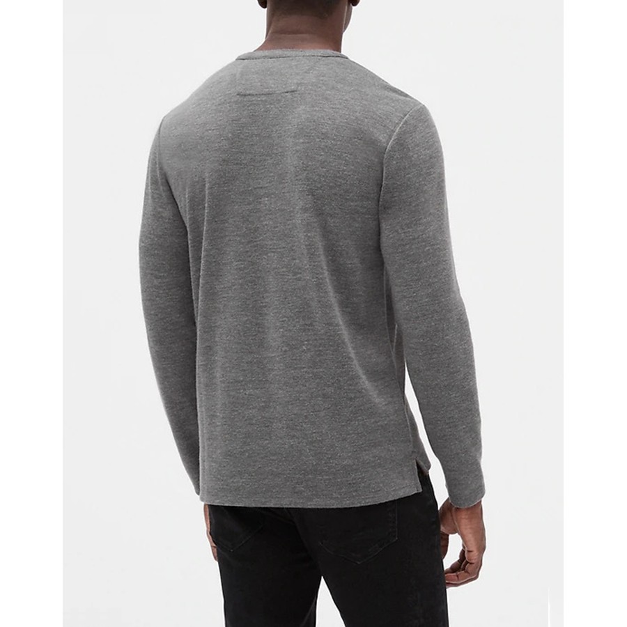 FO76 KHO HÀNG XUẤT DƯ - ÁO THUN NAM CỔ TRÒN DÀI TAY HENLEY BANANA REPUBLIC MÀU XÁM- BRUSHED HENLEY