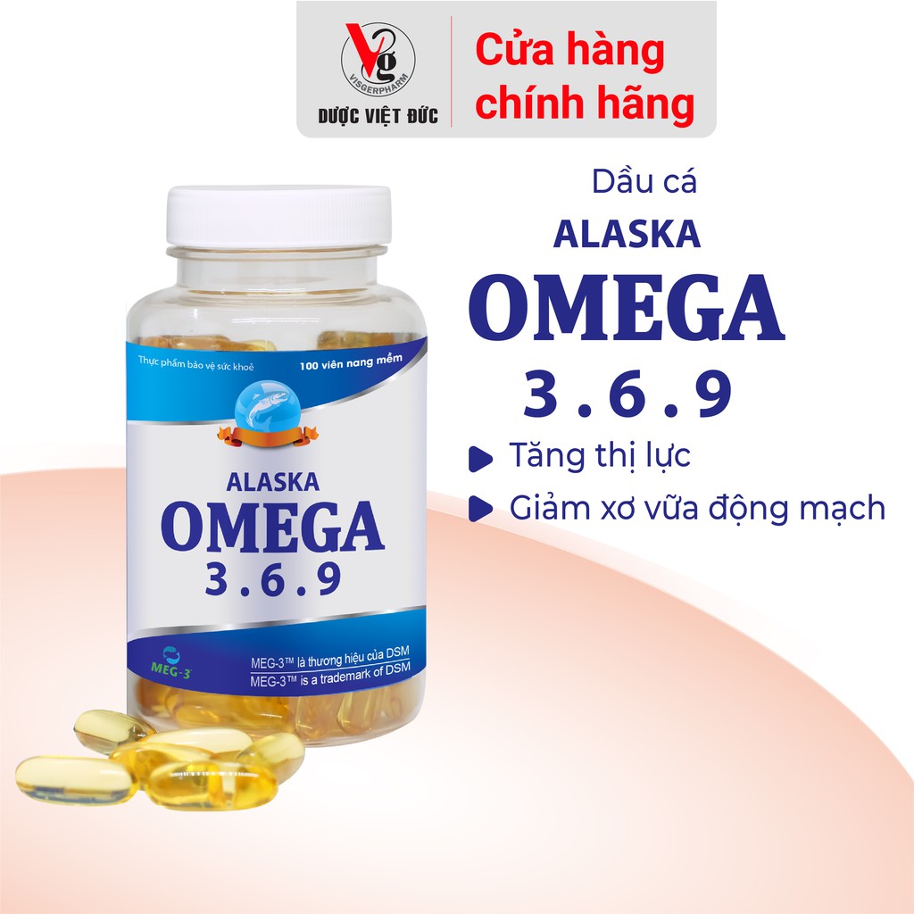 Viên uống dầu cá Omega 3.6.9 Alaska cải thiện thị lực, giảm nguy cơ xơ vữa động mạch và chống oxy hóa lọ 100 viên