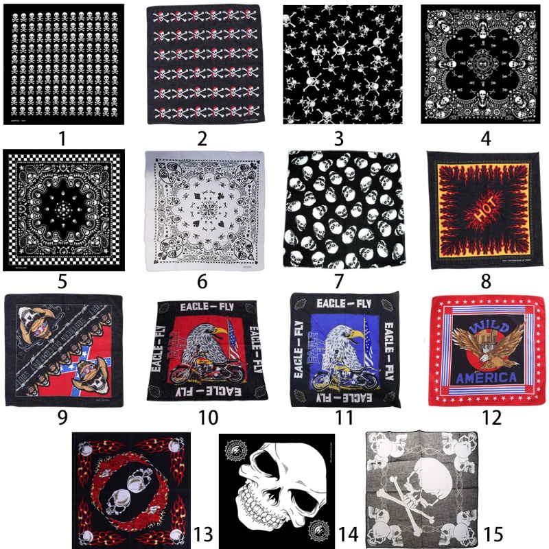 Băng đô hình đầu lâu bằng cotton 54x54cm phong cách hiphop