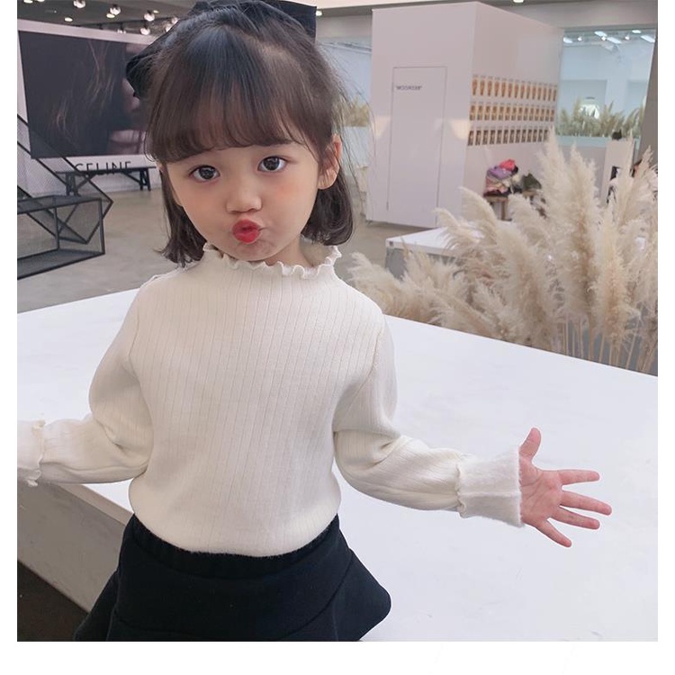 Áo Thun Lót Lông Cừu Dày Dặn Màu Trơn Thời Trang Thu Đông Mới 2020 Dành Cho Bé Gái