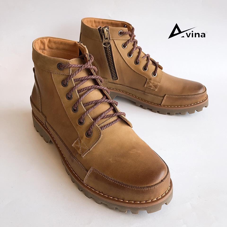 Giày nam da bò thật cao cổ màu vàng (100%) AVINA N30 (bảo hành 12 tháng)