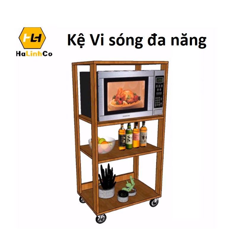 Kệ vi sóng đa năng 3 tầng và 4 tầng để nồi cơm điện và để lò nướng chất liệu gỗ MDF nhập khẩu