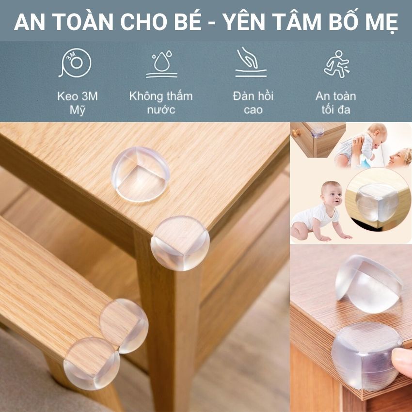 Combo 4 miếng mút bọc góc bàn Silicon trong suốt tránh va chạm kèm miếng dán chắc chắn an toàn bảo vệ cho bé Angola Shop