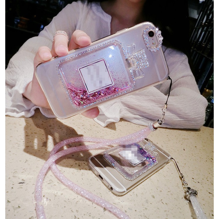 Ốp điện thoại mềm hình chai nước hoa có dây đeo cho OPPO F7 F5 A73 A37 F9 Pro R9 R11 A3S iPhone 7 8 Plus