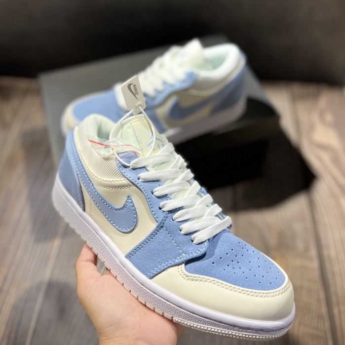 Giày Jodan paris xanh kem thấp cổ,giày JD 1 milan xanh nỉ cao cấp full bill box