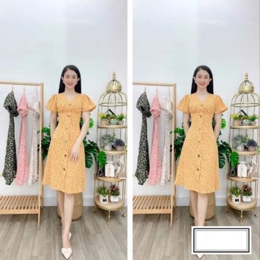 Đầm hoa nhí cổ v tay phòng dáng xòe