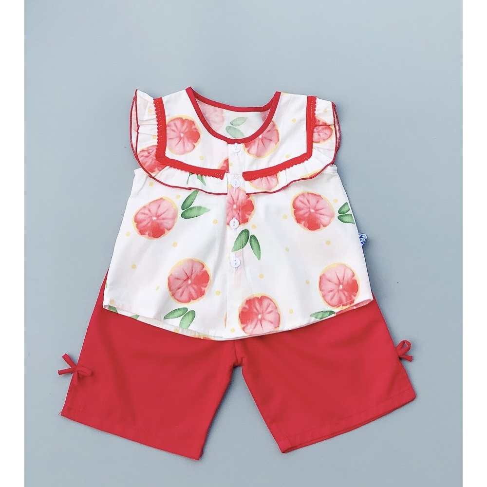 Bộ quần áo lửng bé gái họa tiết Chanh đào quần đỏ cotton - AICDBG5IL8MX - AIN Closet
