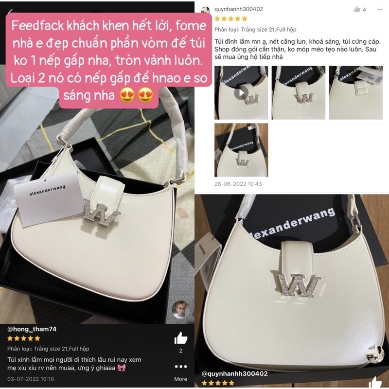 Túi Wang W dáng bầu kẹp nách da trơn mịn size mini và size 21 hàng xuất