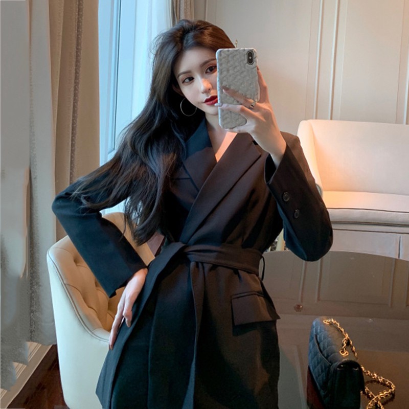 (ORDER) Áo khoác blazer nữ không nút có thắt dây buộc eo