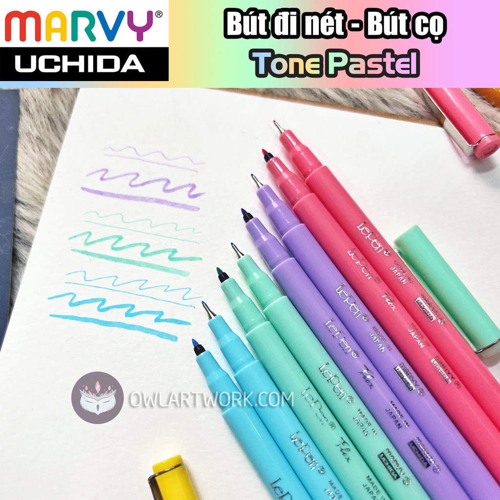 [CÚ TUYẾT] Bút Line, Bút Cọ Brush Màu Pastel MARVY UCHIDA Đi Nét Chuyên Nghiệp