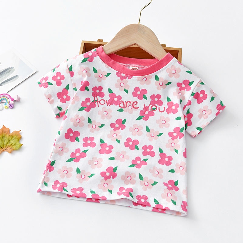 Áo Thun Cotton Mỏng Ngắn Tay Họa Tiết Hoa Dễ Thương Thời Trang Mùa Hè Hàn Quốc