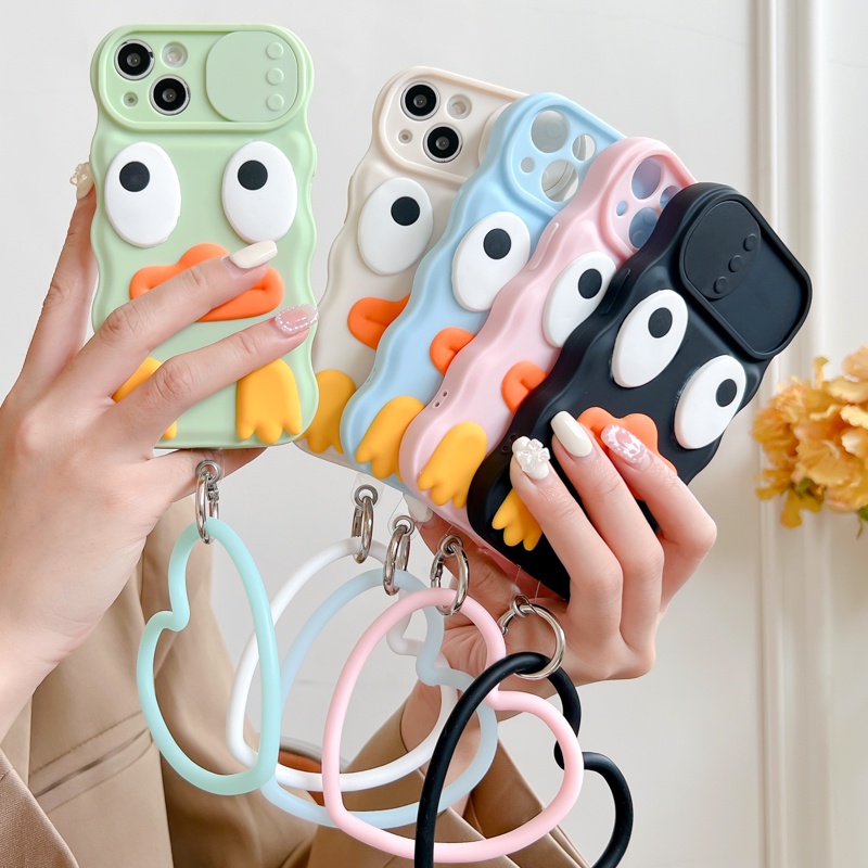 Ốp Điện Thoại Silicon Mềm Có Nắp Trượt In Hình Vịt Dễ Thương Cho iPhone 12 13 11 PRO MAX XR 11 12 PRO