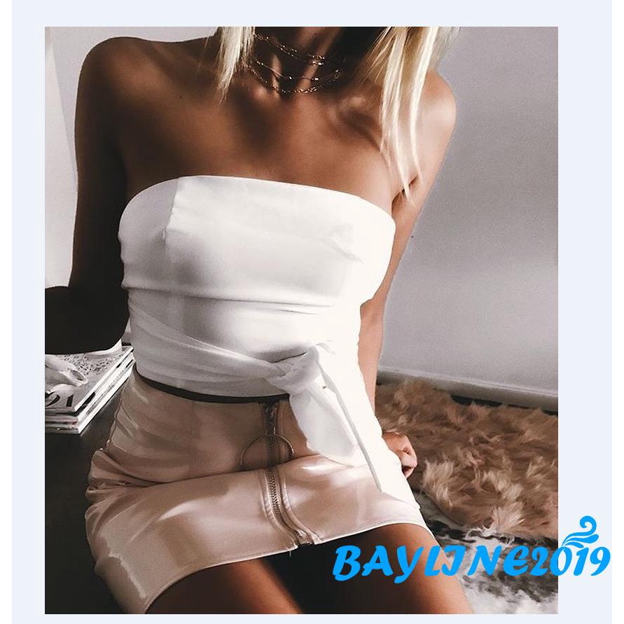 Chân váy trắng lưng cao có khóa kéo thời trang nữ tính