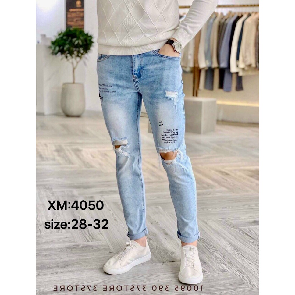 QUẦN JEAN NAM CHẤT COTTON CO GIÃN RÁCH GỐI THÊU CHỮ SIÊU HOT MỌI LỨA TUỔI VS12 ( 4050 - 4052) N&CSHOP | BigBuy360 - bigbuy360.vn