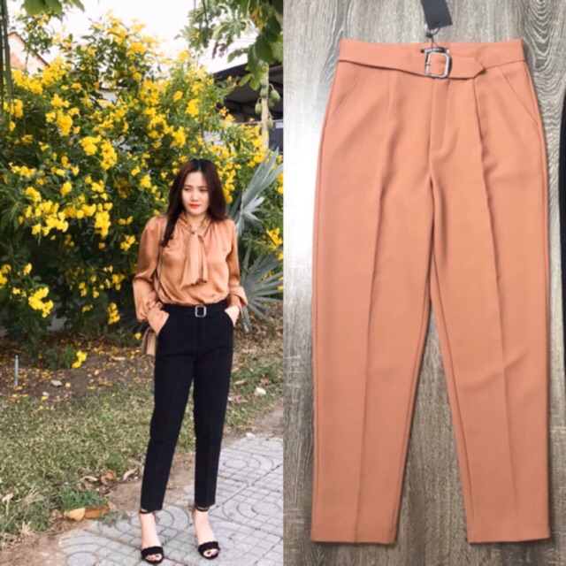 Ảnh thật__Quần baggy vải vintex Hàn đai ô vuông Mã 06