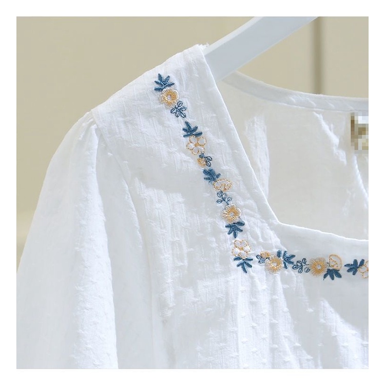 Áo sơ mi cổ vuông dáng rộng thêu họa tiết thời trang phong cách Hàn Quốc cho nữ