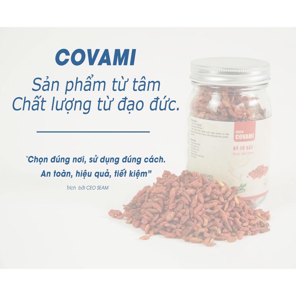 Kỷ tử ogranic sấy khô hũ thuỷ tinh 200GR nhãn PREMIUM thương hiệu COVAMI