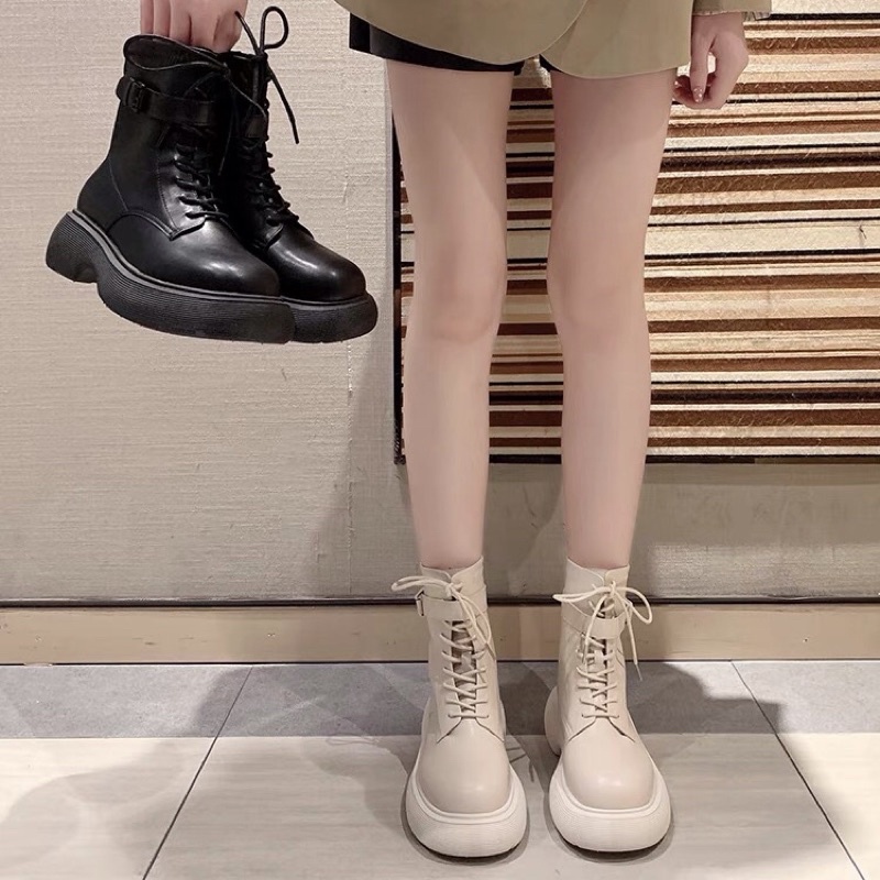 Boots martin nữ cổ ngắn đan dây đế dày cao 5cm