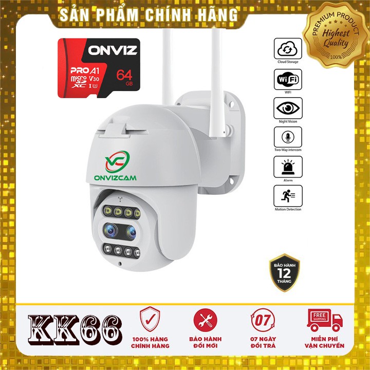 Camera IP PTZ Ngoài trời Onvizcam KK66 2*2.0MP - Quay đêm có màu, Xoay 360 độ, Phát hiện chuyển động, Zoom 10X