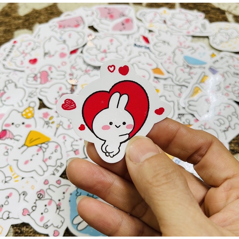 Ảnh Sticker Mimi và neko 30->60 cái ép lụa khác nhau /hình dán dễ thương Mimi neko thỏ