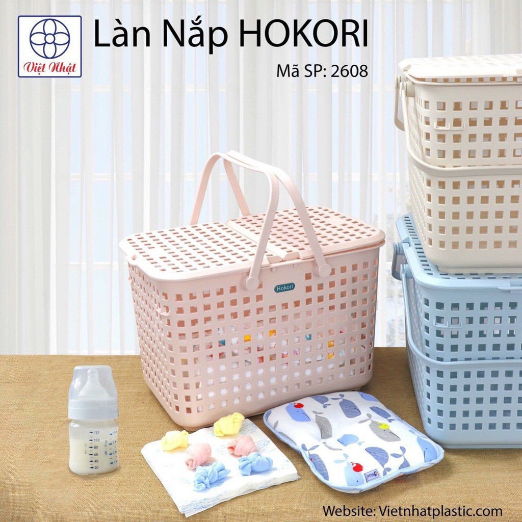 Giỏ đựng quần áo Hokori Việt Nhật (Ms:2608) - Làn đi sinh có nắp cho mẹ và bé an toàn tiện dụng