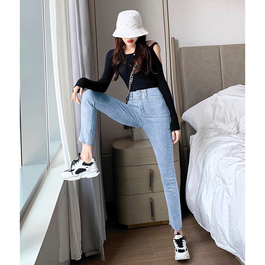 Quần bò nữ Bigsize dài 9 tấc lưng cao 2 nút, 2 túi TO rẻ đẹp dành cho người béo 3796