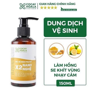 Dung dịch vệ sinh phụ nữ Giảm Viêm Ngứa Gel X2 Nano Nghệ Cỏ Cây Hoa Lá 150 ml[Gel ve sinh]