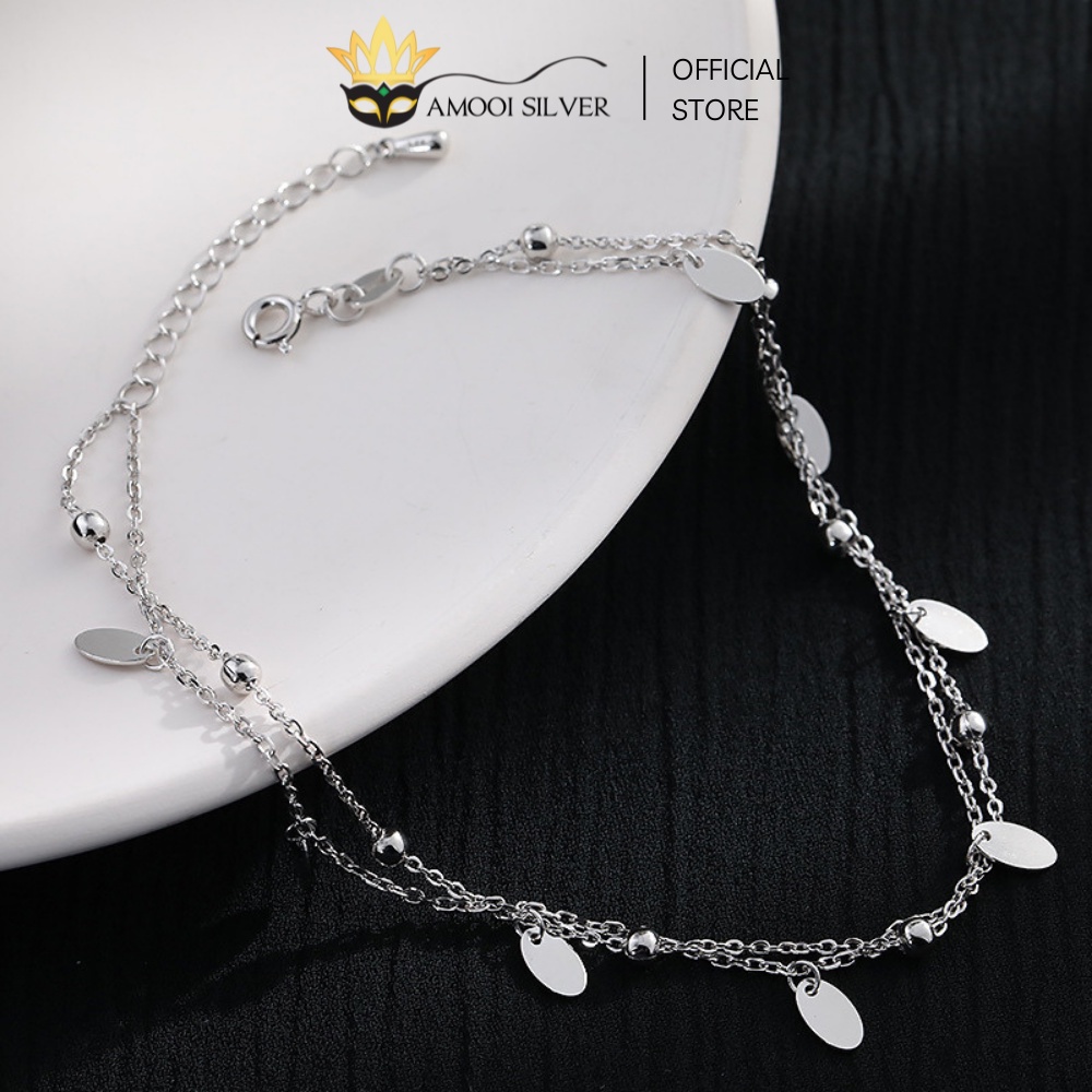 Lắc Chân Bạc S925 Dây Đôi Mẫu Khoen Lá Bi - Amooi Silver AC36