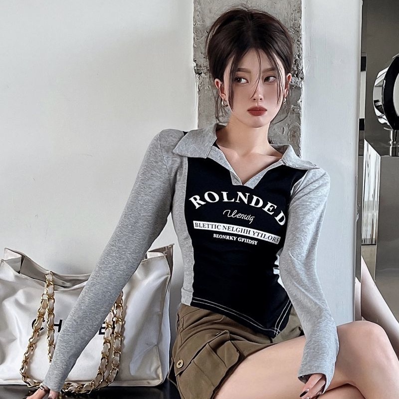 COZOK Áo polo Tay Dài Dáng Ôm Ngắn Thời Trang Trẻ Trung