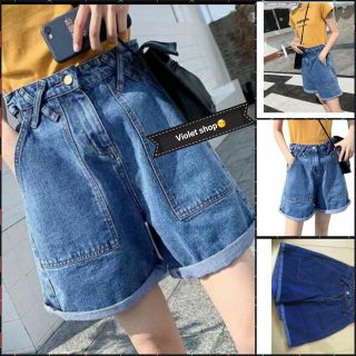 Quần short jean cạp cao sắn gấu - hàng có sẵn