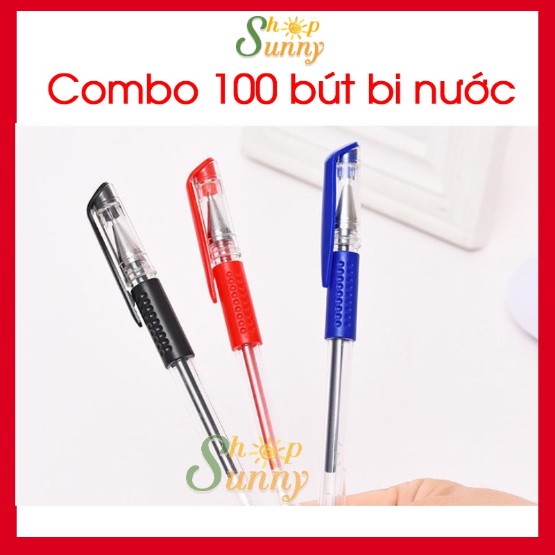 50-100 Bút bi nước viết êm tay không lem mực ra tay, bút bi giá rẻ sẵn màu đen đỏ, đồ dùng văn phòng phẩm cho học sinh