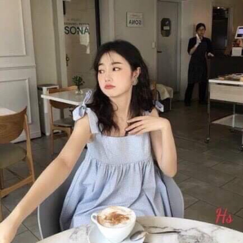 Bộ áo kẻ nơ vai quần Kaki trắng HSU1