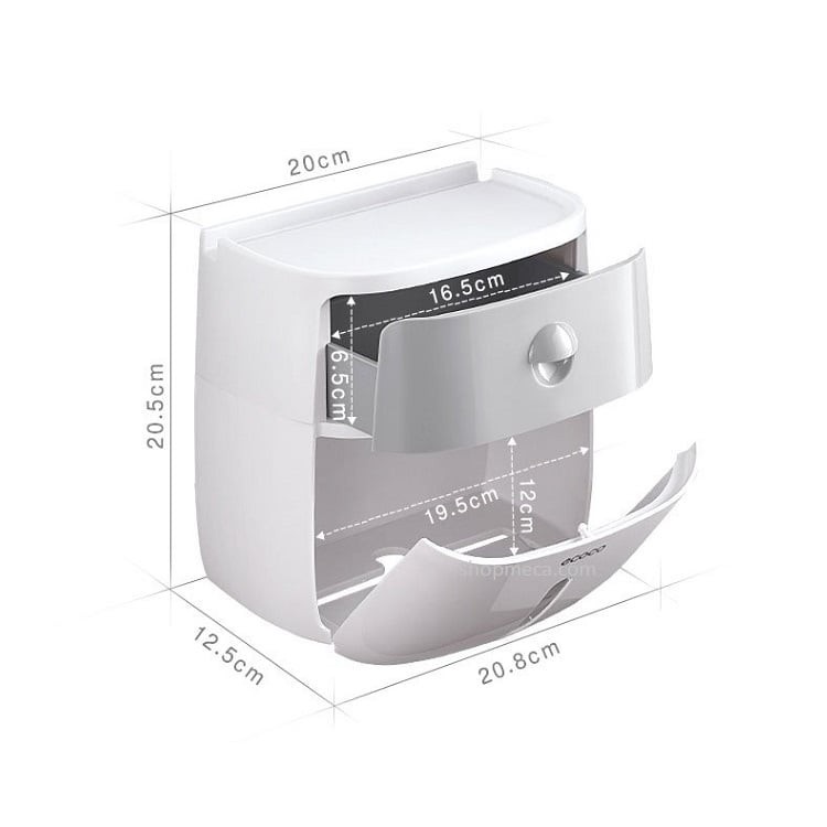 Hộp giấy vệ sinh Ecoco cao cấp chính hãng La'Home 2 tầng có ngăn kéo, hộp giấy vệ sinh dán tường
