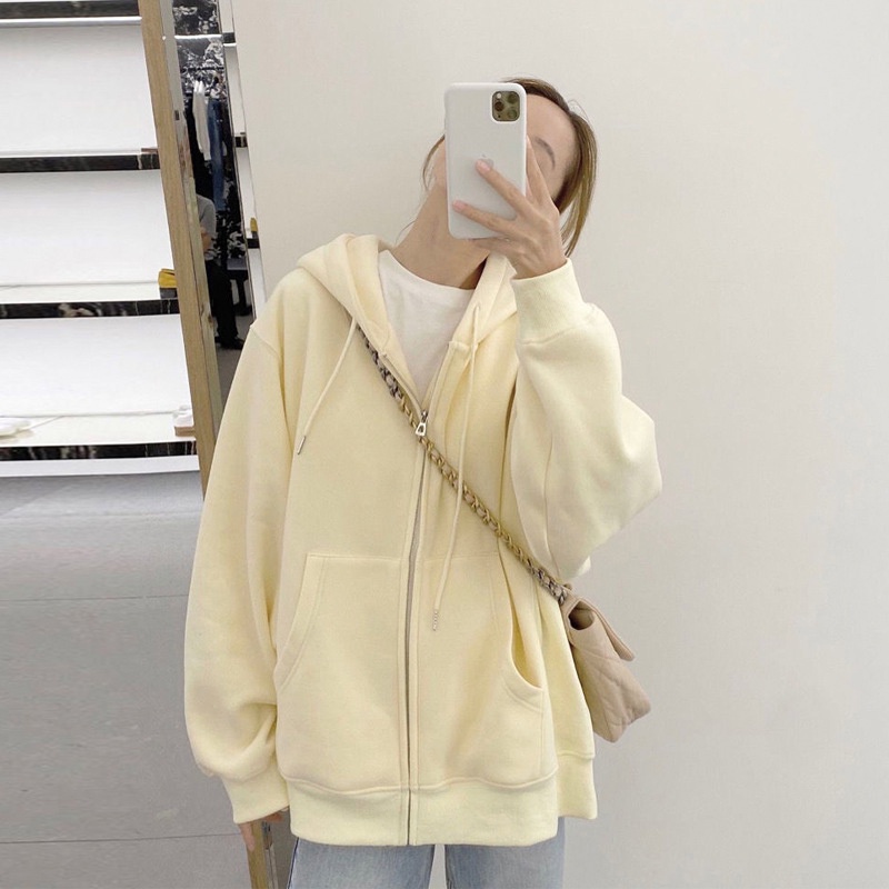 Áo Khoác Cardigan Mỏng Có Nón Phối Khóa Kéo Dáng Rộng Thời Trang Xuân Thu Cho Nữ