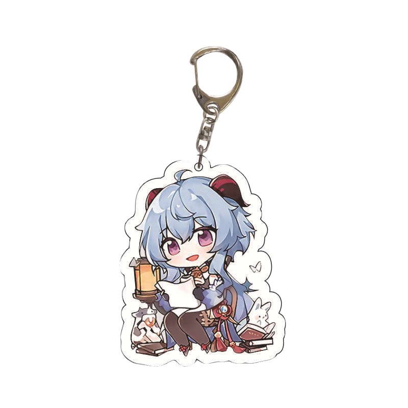 Móc Khóa Nhựa acrylic Hai Mặt Hình Game Genshin Impact Lumine Barbara Diluc