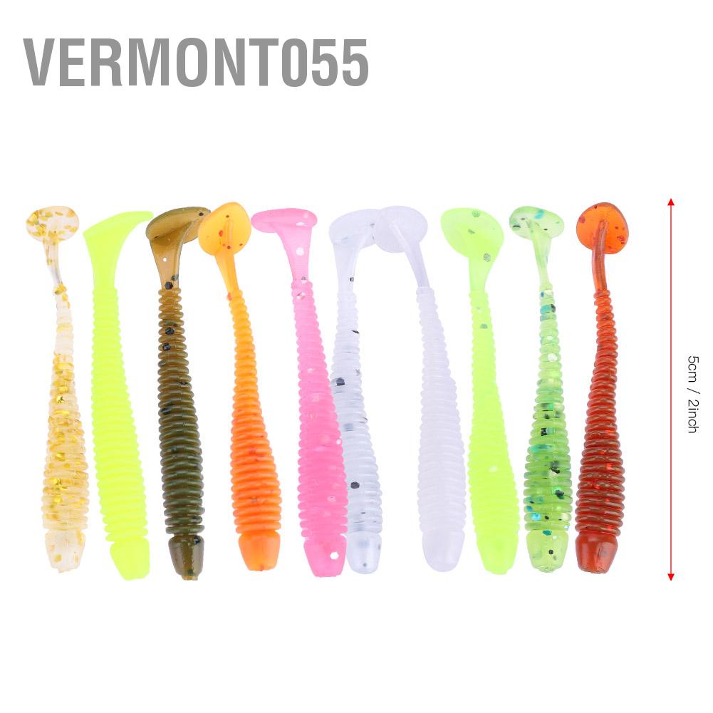 Hàng Hot 10PCS 5cm Mồi câu cá nhân tạo bằng nhựa mềm Grub Worm Baits Bộ phụ kiện Hàng giao ngayVermont055