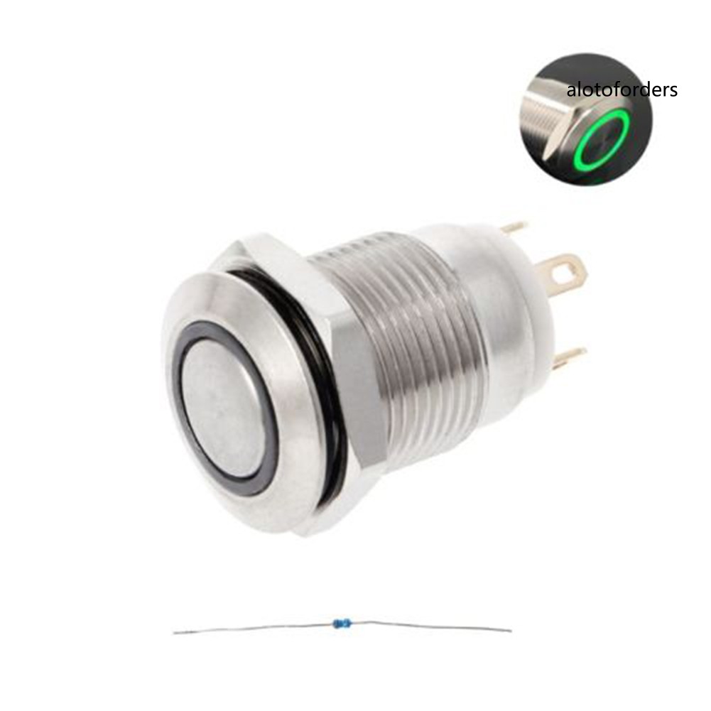 Công Tắc Nhấn Bằng Kim Loại Có Đèn Led 12mm 3a / 220v Dc