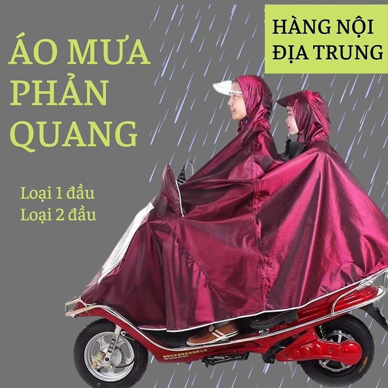 Áo Mưa 2 Đầu Phản Quang Vải Dù Ép PVC Chống Rách Có Kính Che Trước Mặt